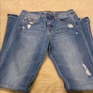 Flare distressed jeans with some ripped look